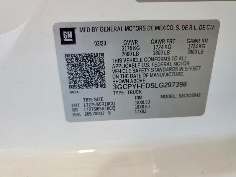 Aukcja sprzedaży 2020 Chevrolet Silverado, vin: 3GCPYFED5LG297398, numer aukcji: 58956276