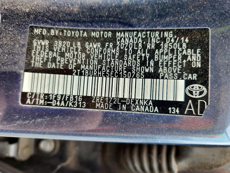 55871596 :رقم المزاد ، 2T1BURHE5EC150765 vin ، 2014 Toyota Corolla مزاد بيع