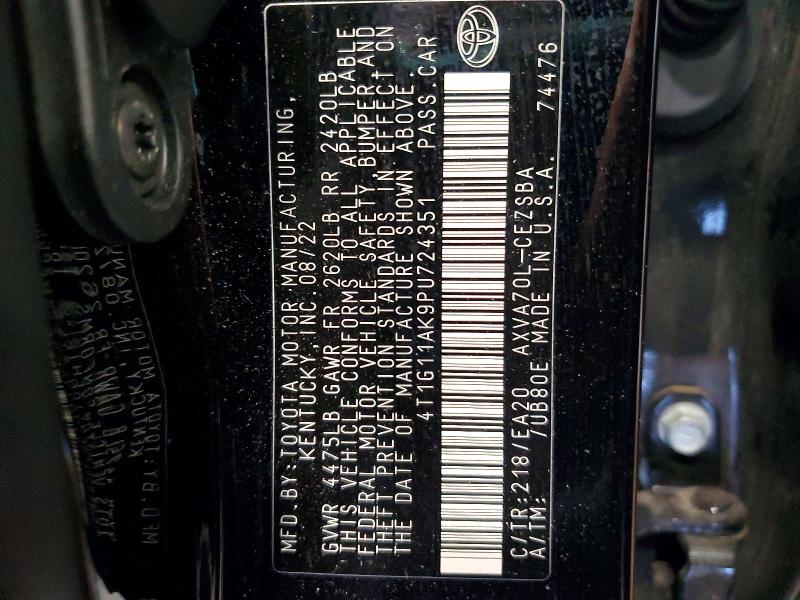 Aukcja sprzedaży 2023 Toyota Camry, vin: 4T1G11AK9PU724351, numer aukcji: 58412356