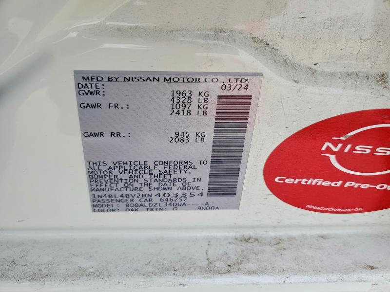 2024 Nissan Altima მანქანა იყიდება აუქციონზე, vin: 1N4BL4BV2RN403354, აუქციონის ნომერი: 58154706