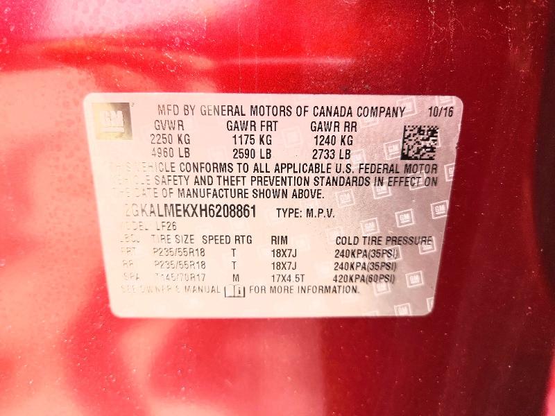 Aukcja sprzedaży 2017 Gmc Terrain, vin: 2GKALMEKXH6208861, numer aukcji: 57387366