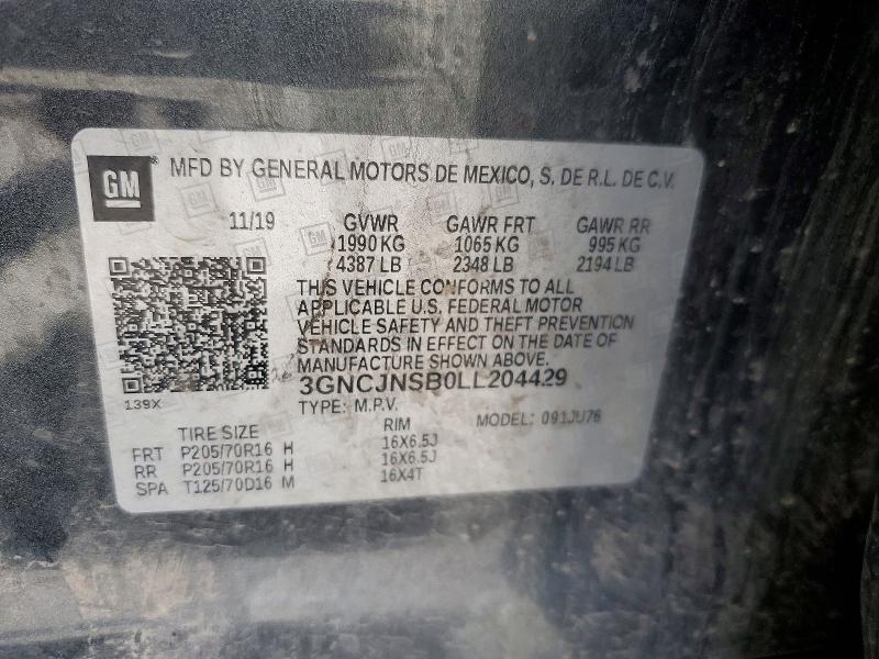 2020 Chevrolet Trax მანქანა იყიდება აუქციონზე, vin: 3GNCJNSB0LL204429, აუქციონის ნომერი: 55798426