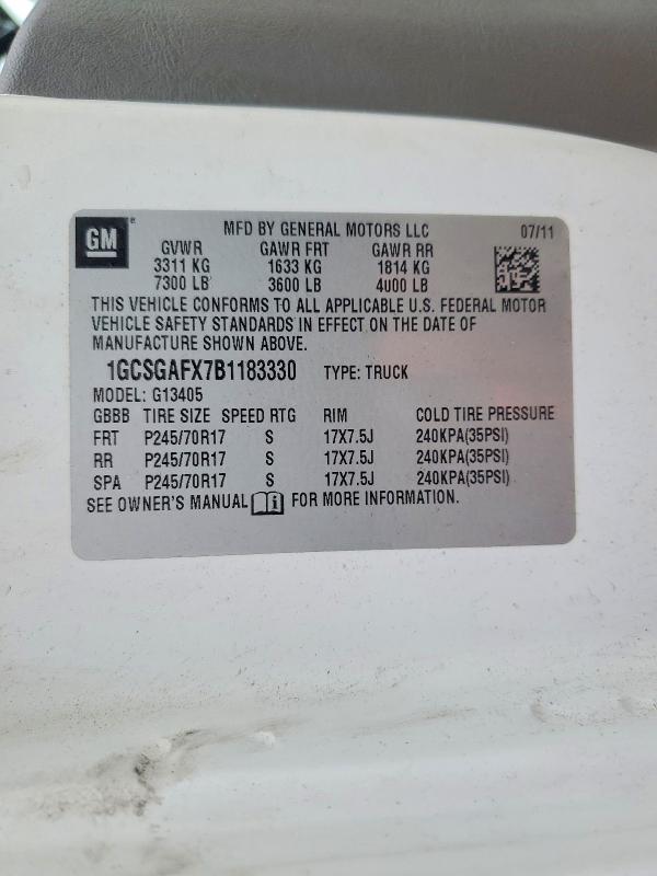 2011 Chevrolet Express G1500 მანქანა იყიდება აუქციონზე, vin: 1GCSGAFX7B1183330, აუქციონის ნომერი: 57720226