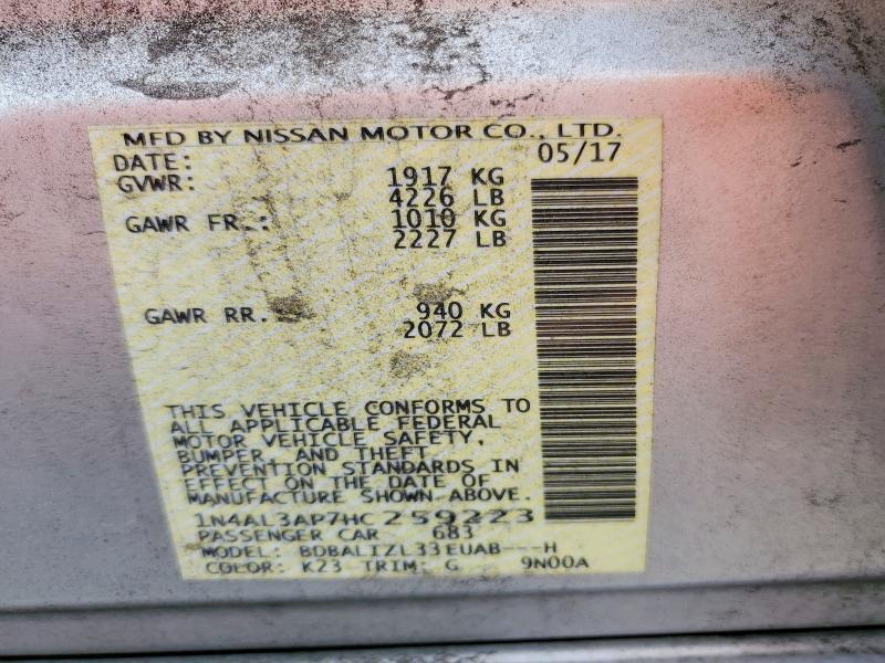 Продаж на аукціоні авто 2017 Nissan Altima, vin: 1N4AL3AP7HC259223, номер лоту: 57575946