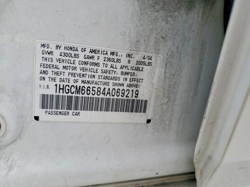 58045126 :رقم المزاد ، 1HGCM66584A069219 vin ، 2004 Honda Accord مزاد بيع