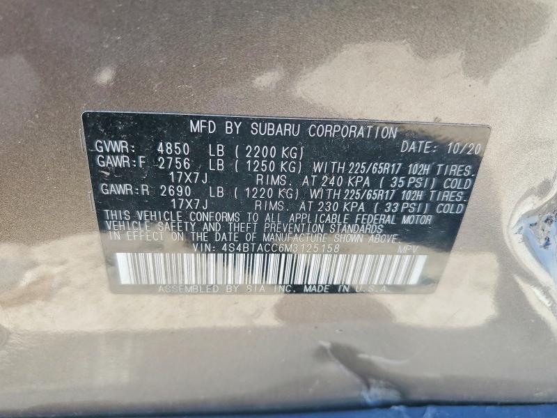Продаж на аукціоні авто 2021 Subaru Outback, vin: 4S4BTACC6M3125158, номер лоту: 57186496