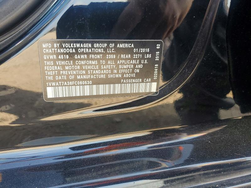55321386 :رقم المزاد ، 1VWAT7A36FC060530 vin ، 2015 Volkswagen Passat مزاد بيع