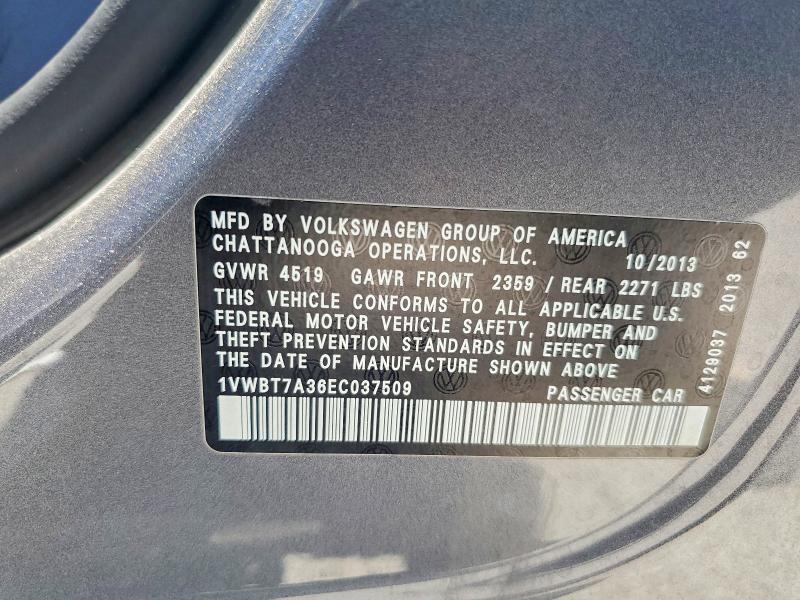 57008866 :رقم المزاد ، 1VWBT7A36EC037509 vin ، 2014 Volkswagen Passat مزاد بيع