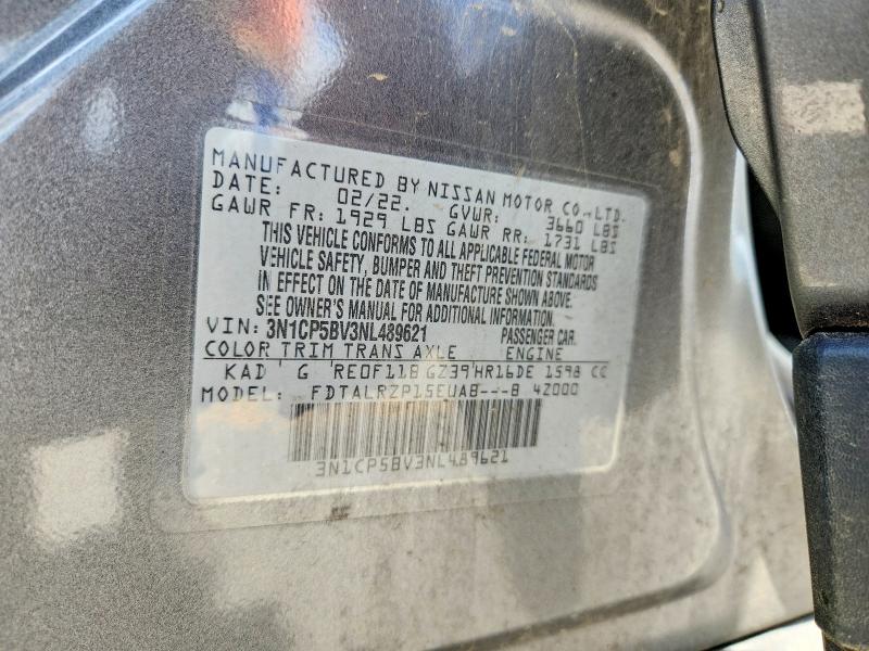 Продаж на аукціоні авто 2022 Nissan Kicks, vin: 3N1CP5BV3NL489621, номер лоту: 57403366