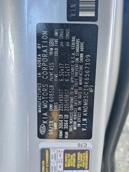 2019 Kia Sedona მანქანა იყიდება აუქციონზე, vin: KNDMB5C19K6567109, აუქციონის ნომერი: 59716346