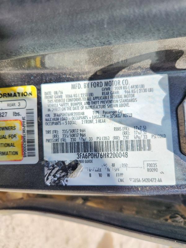 58408206 :رقم المزاد ، 3FA6P0H76HR200048 vin ، 2017 Ford Fusion مزاد بيع