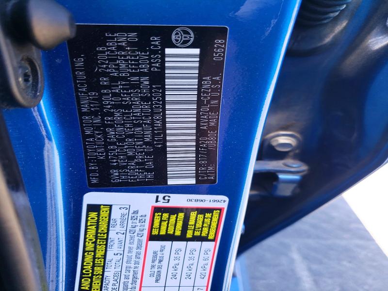 55956256 :رقم المزاد ، 4T1L11AK8LU325021 vin ، 2020 Toyota Camry مزاد بيع