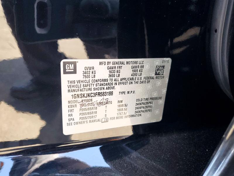 58432486 :رقم المزاد ، 1GNSKJKC3FR583188 vin ، 2015 Chevrolet Suburban مزاد بيع