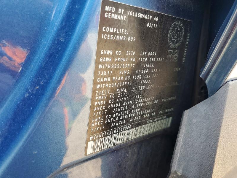 Aukcja sprzedaży 2017 Volkswagen Tiguan, vin: WVGNV7AX1HK028994, numer aukcji: 54724436