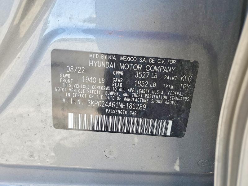 Продаж на аукціоні авто 2022 Hyundai Accent, vin: 3KPC24A61NE186289, номер лоту: 58067476