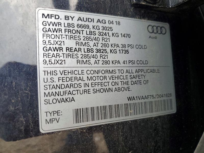 Продажа на аукционе авто 2018 Audi Q7, vin: WA1VAAF75JD041628, номер лота: 58275906
