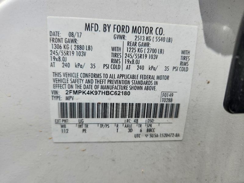 Aukcja sprzedaży 2017 Ford Edge, vin: 2FMPK4K97HBC62180, numer aukcji: 57024506