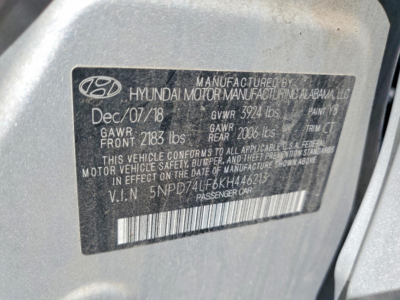 Продажа на аукционе авто 2019 Hyundai Elantra, vin: 5NPD74LF6KH446213, номер лота: 54515626