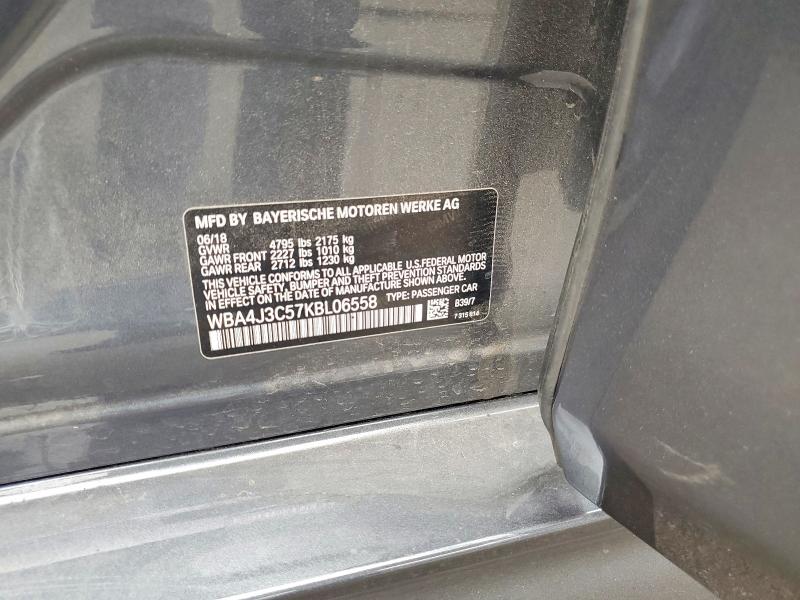 57274086 :رقم المزاد ، WBA4J3C57KBL06558 vin ، 2019 Bmw 430xi مزاد بيع