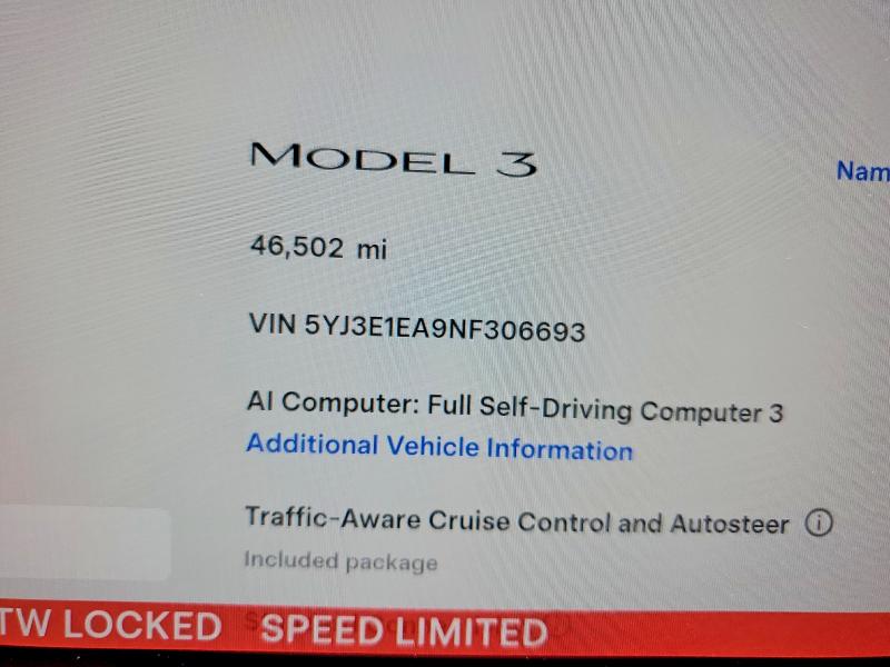 Aukcja sprzedaży 2022 Tesla Model 3, vin: 5YJ3E1EA9NF306693, numer aukcji: 56780166
