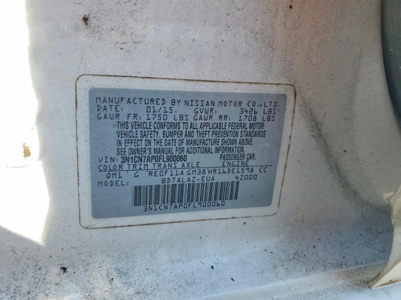 2015 Nissan Versa მანქანა იყიდება აუქციონზე, vin: 3N1CN7AP0FL900060, აუქციონის ნომერი: 56703776