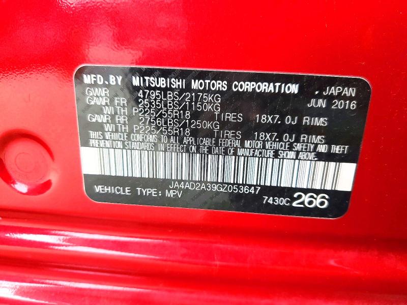 2016 Mitsubishi Outlander მანქანა იყიდება აუქციონზე, vin: JA4AD2A39GZ053647, აუქციონის ნომერი: 58348966