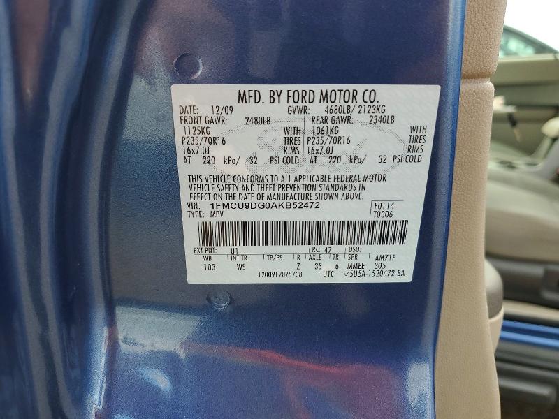 2010 Ford Escape მანქანა იყიდება აუქციონზე, vin: 1FMCU9DG0AKB52472, აუქციონის ნომერი: 57370976