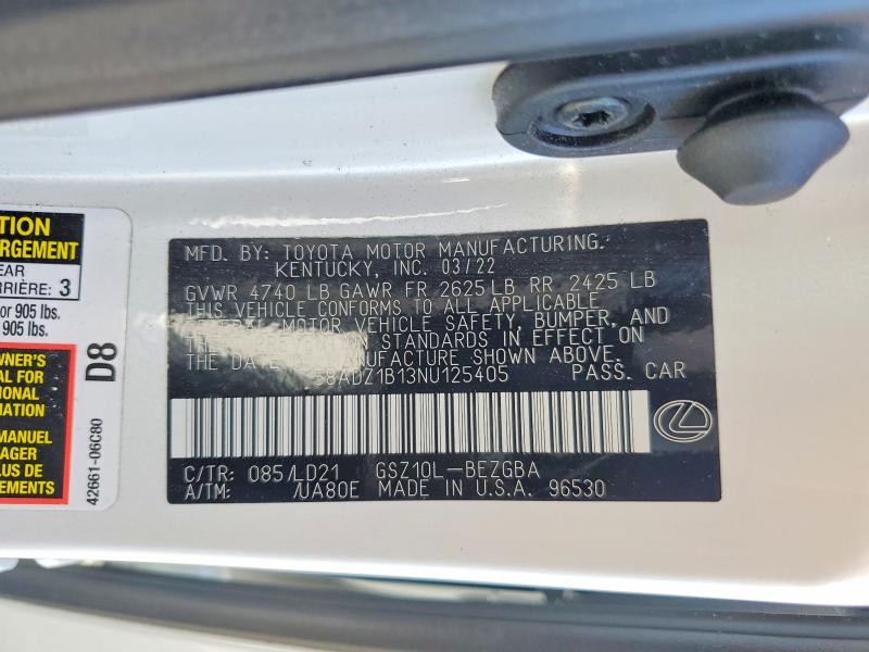 Продажа на аукционе авто 2022 Lexus Es 350, vin: 58ADZ1B13NU125405, номер лота: 56292086