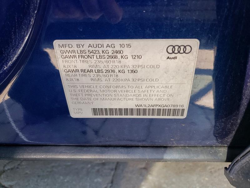 58906746 :رقم المزاد ، WA1L2AFPXGA078916 vin ، 2016 Audi Q5 مزاد بيع
