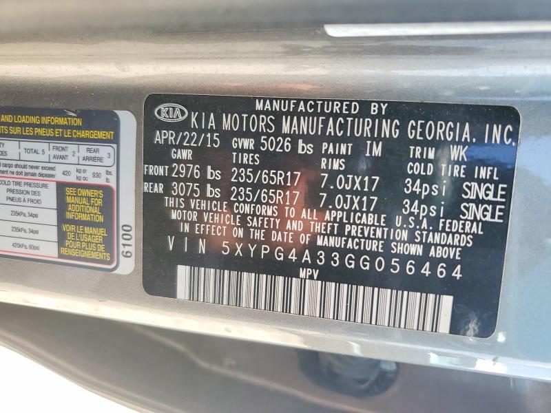 Продаж на аукціоні авто 2016 Kia Sorento, vin: 5XYPG4A33GG056464, номер лоту: 57414036