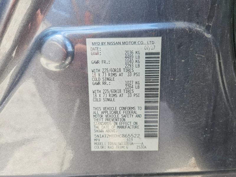 Aukcja sprzedaży 2017 Nissan Rogue, vin: 5N1AT2MT0HC865522, numer aukcji: 55615306