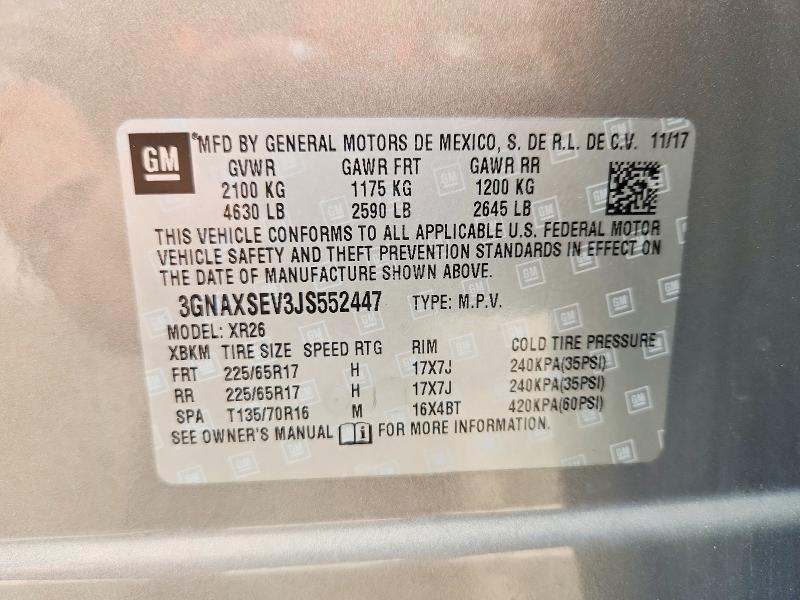 56427856 :رقم المزاد ، 3GNAXSEV3JS552447 vin ، 2018 Chevrolet Equinox مزاد بيع