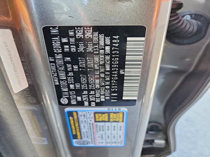 2016 Kia Sorento მანქანა იყიდება აუქციონზე, vin: 5XYPG4A39GG137484, აუქციონის ნომერი: 59143296