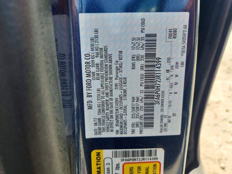 Aukcja sprzedaży 2018 Ford Fusion, vin: 3FA6P0H72JR114399, numer aukcji: 56348306