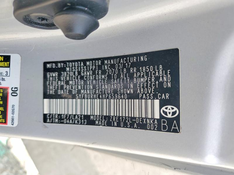 Aukcja sprzedaży 2017 Toyota Corolla, vin: 5YFBURHE4HP659640, numer aukcji: 54561706