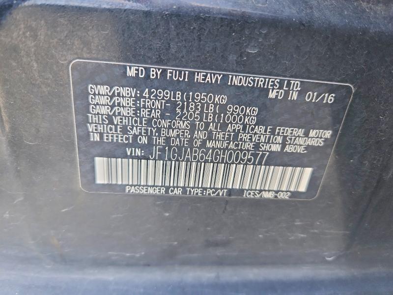 Продаж на аукціоні авто 2016 Subaru Impreza, vin: JF1GJAB64GH009577, номер лоту: 56472546
