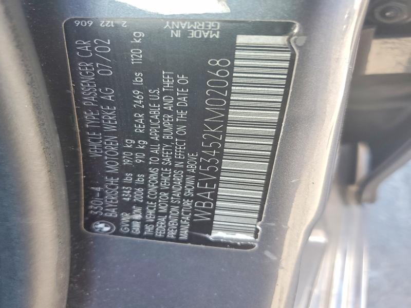 56431436 :رقم المزاد ، WBAEV53452KM02068 vin ، 2002 Bmw 330 مزاد بيع