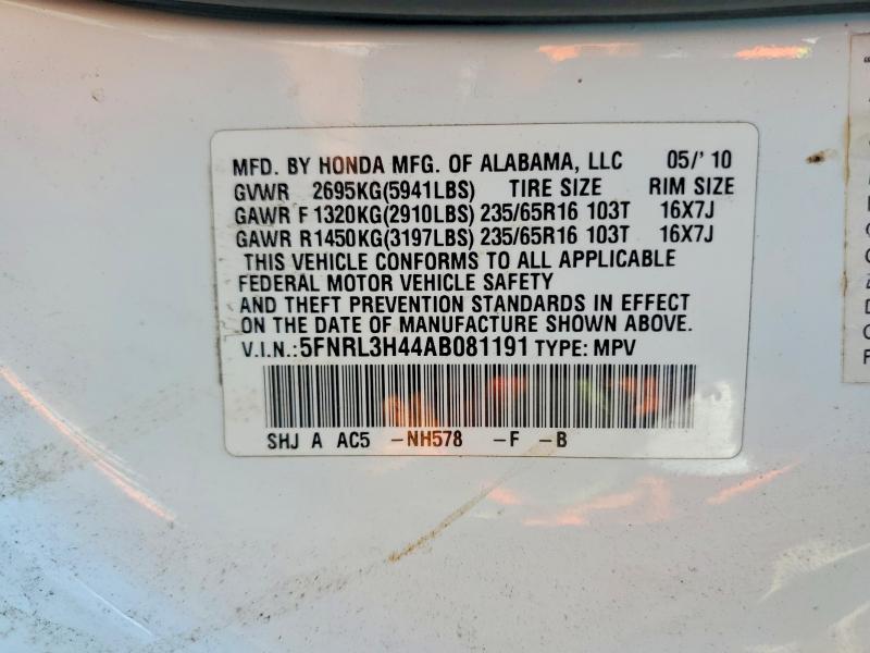 Aukcja sprzedaży 2010 Honda Odyssey, vin: 5FNRL3H44AB081191, numer aukcji: 56871106