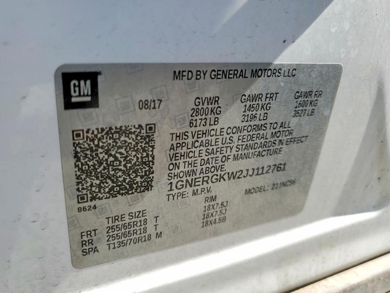 Aukcja sprzedaży 2018 Chevrolet Traverse, vin: 1GNERGKW2JJ112761, numer aukcji: 56299996