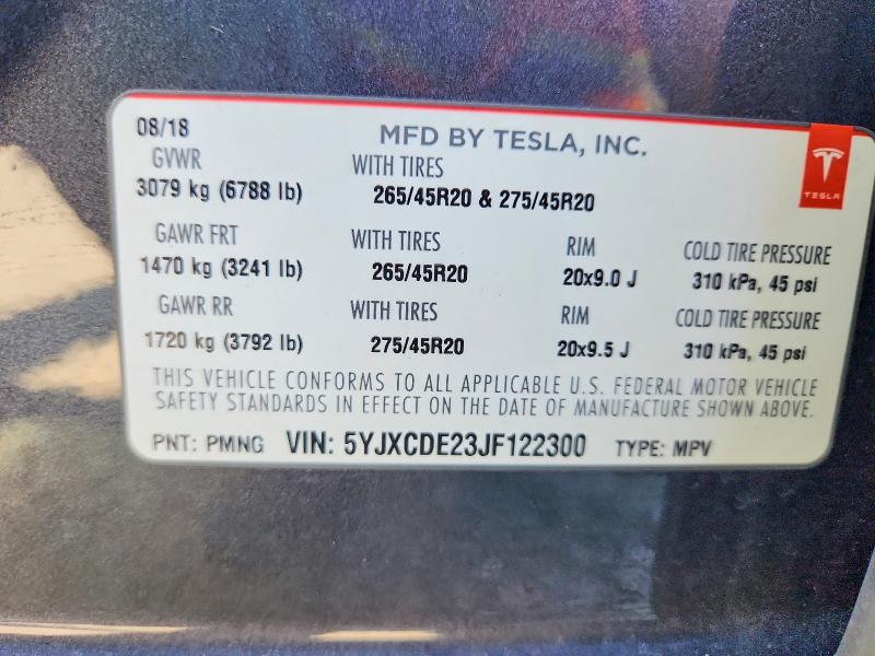 Продажа на аукционе авто 2018 Tesla Model X, vin: 5YJXCDE23JF122300, номер лота: 59123916