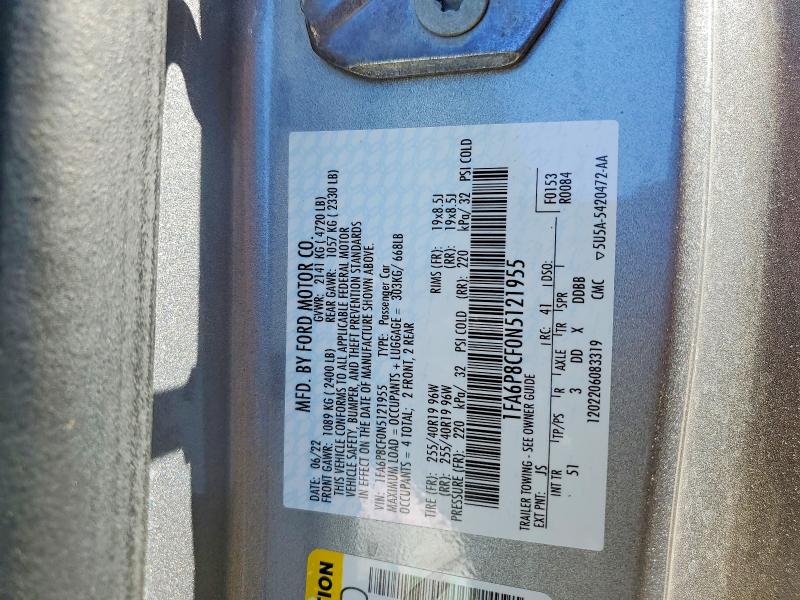2022 Ford Mustang მანქანა იყიდება აუქციონზე, vin: 1FA6P8CF0N5121955, აუქციონის ნომერი: 55769216