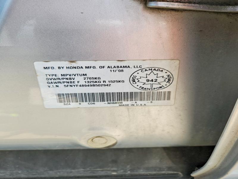 2009 Honda Pilot მანქანა იყიდება აუქციონზე, vin: 5FNYF48949B502942, აუქციონის ნომერი: 55425476