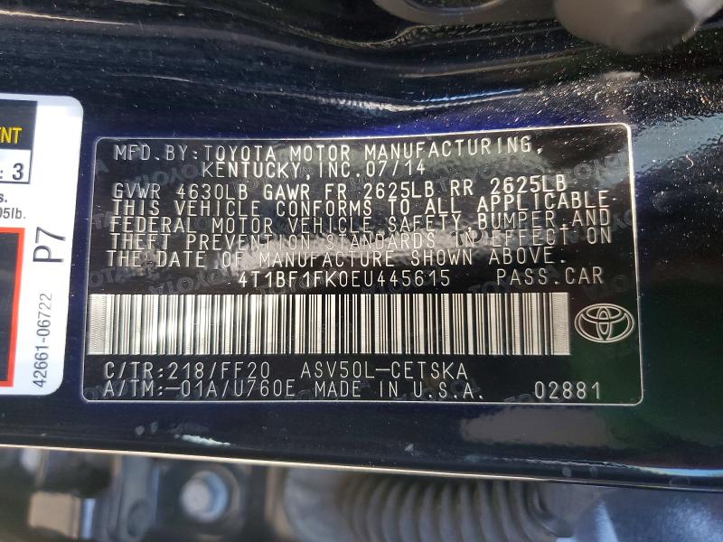 Продажа на аукционе авто 2014 Toyota Camry, vin: 4T1BF1FK0EU445615, номер лота: 57417366