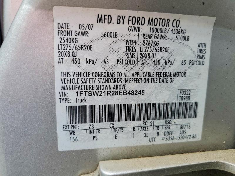 Продаж на аукціоні авто 2008 Ford F250, vin: 1FTSW21R28EB48245, номер лоту: 55866066