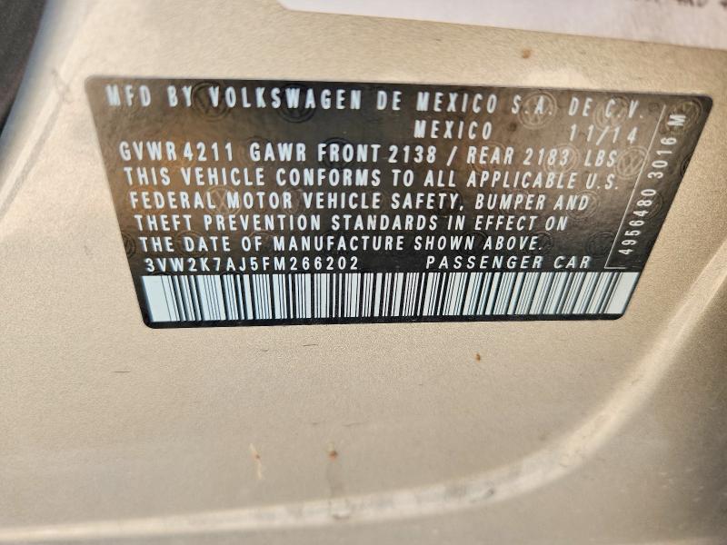 2015 Volkswagen Jetta მანქანა იყიდება აუქციონზე, vin: 3VW2K7AJ5FM266202, აუქციონის ნომერი: 57494856