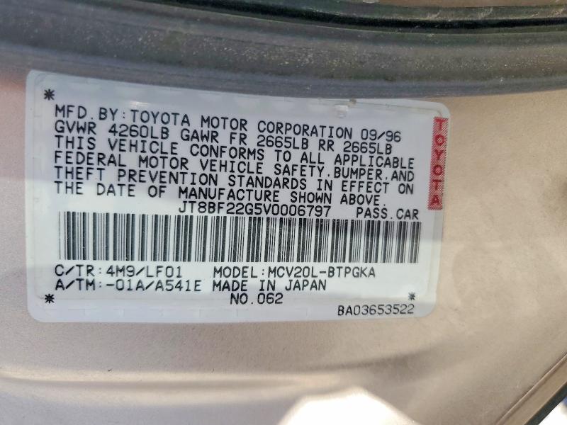 Aukcja sprzedaży 1997 Lexus Es, vin: JT8BF22G5V0006797, numer aukcji: 56115046