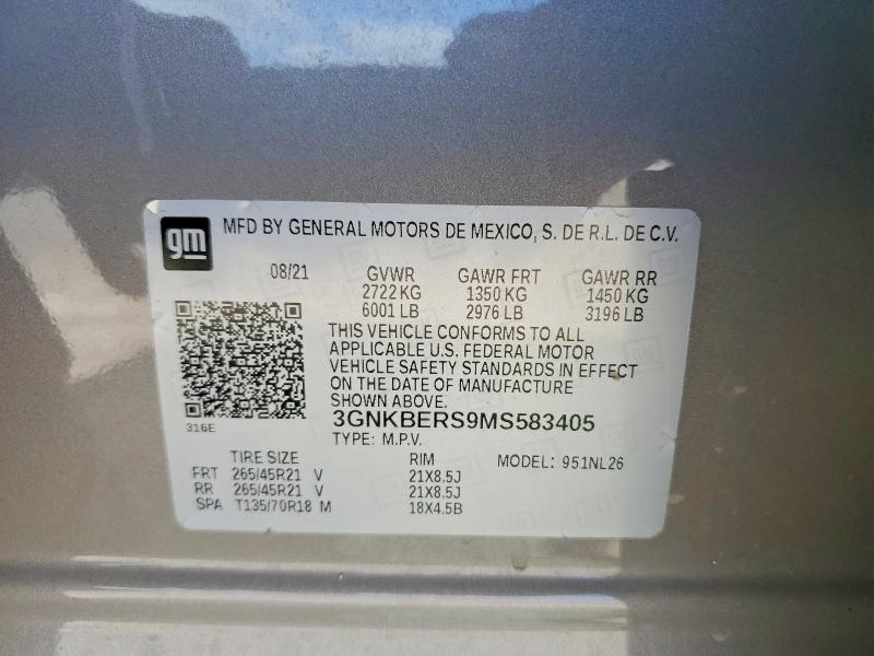 57607366 :رقم المزاد ، 3GNKBERS9MS583405 vin ، 2021 Chevrolet Blazer مزاد بيع