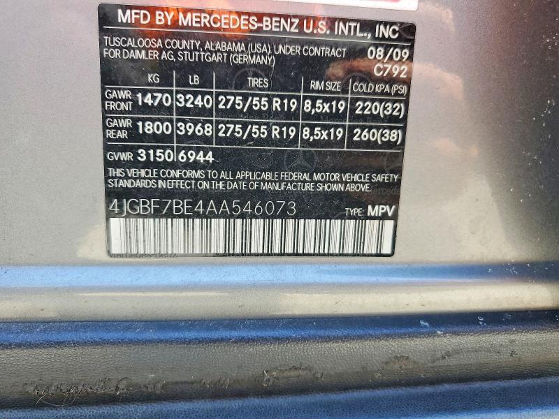 2010 Mercedes-benz Gl მანქანა იყიდება აუქციონზე, vin: 4JGBF7BE4AA546073, აუქციონის ნომერი: 57610576