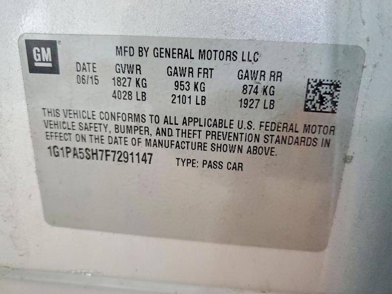 Auction sale of the 2015 Chevrolet Cruze, vin: 1G1PA5SH7F7291147, lot number: 57025366