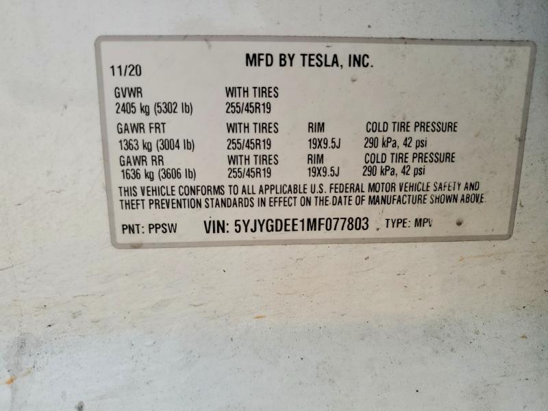 Aukcja sprzedaży 2021 Tesla Model Y, vin: 5YJYGDEE1MF077803, numer aukcji: 58470976